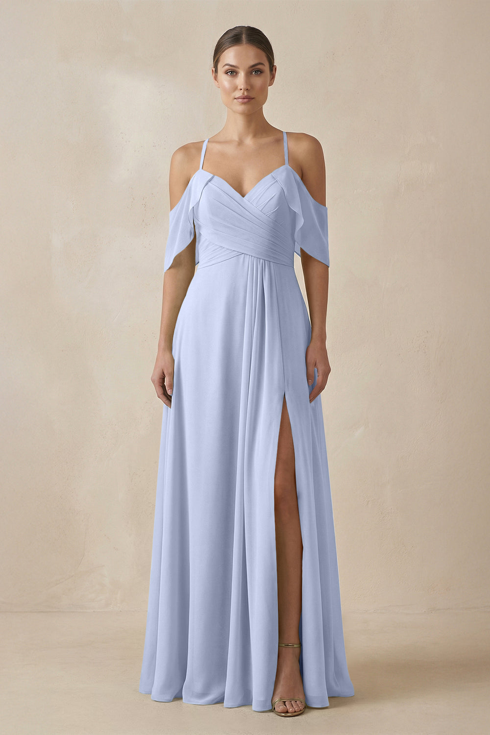 Chiffon A-Line Long Bridesmaid Dress in Ice
