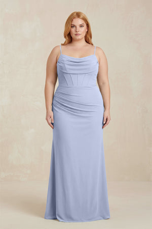 Ice Cowl Neck Sheath Chiffon Bridesmaid Dress with Corset [sizeplus]  | KISSBRIDAL
