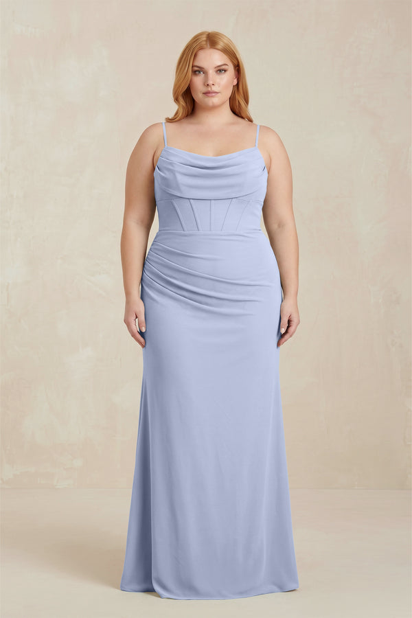 Ice Cowl Neck Sheath Chiffon Bridesmaid Dress with Corset [sizeplus]  | KISSBRIDAL