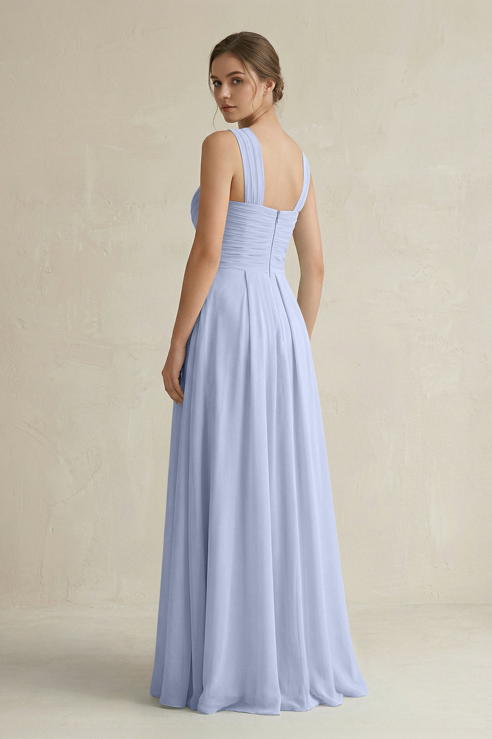 Cross Halter Chiffon A-Line Pleated Bridesmaid Dress in Ice