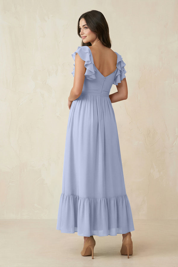 Ice Flutter Sleeve Sweetheart A-Line Chiffon Bridesmaid Dress (2) | KISSBRIDAL