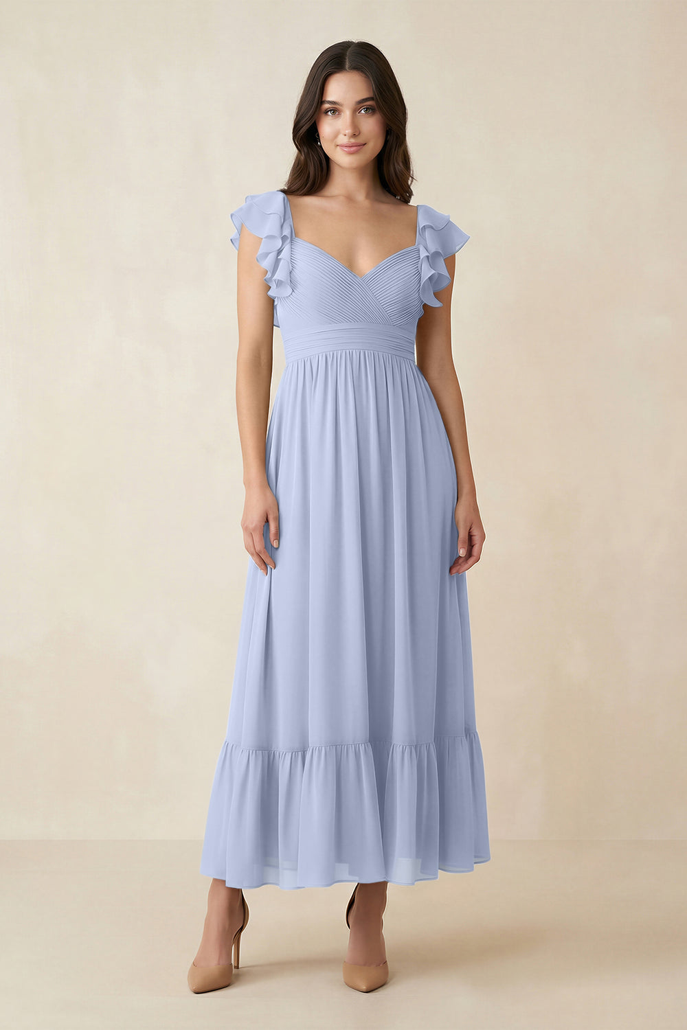 Flutter Sleeve Sweetheart A-Line Chiffon Bridesmaid Dress in Ice