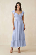 Ice Flutter Sleeve Sweetheart A-Line Chiffon Bridesmaid Dress | KISSBRIDAL