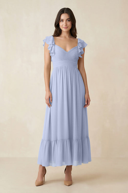 Ice Flutter Sleeve Sweetheart A-Line Chiffon Bridesmaid Dress | KISSBRIDAL