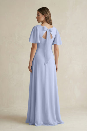 Ice Flutter Sleeve V-Neck A-Line Chiffon Bridesmaid Dress (2) | KISSBRIDAL
