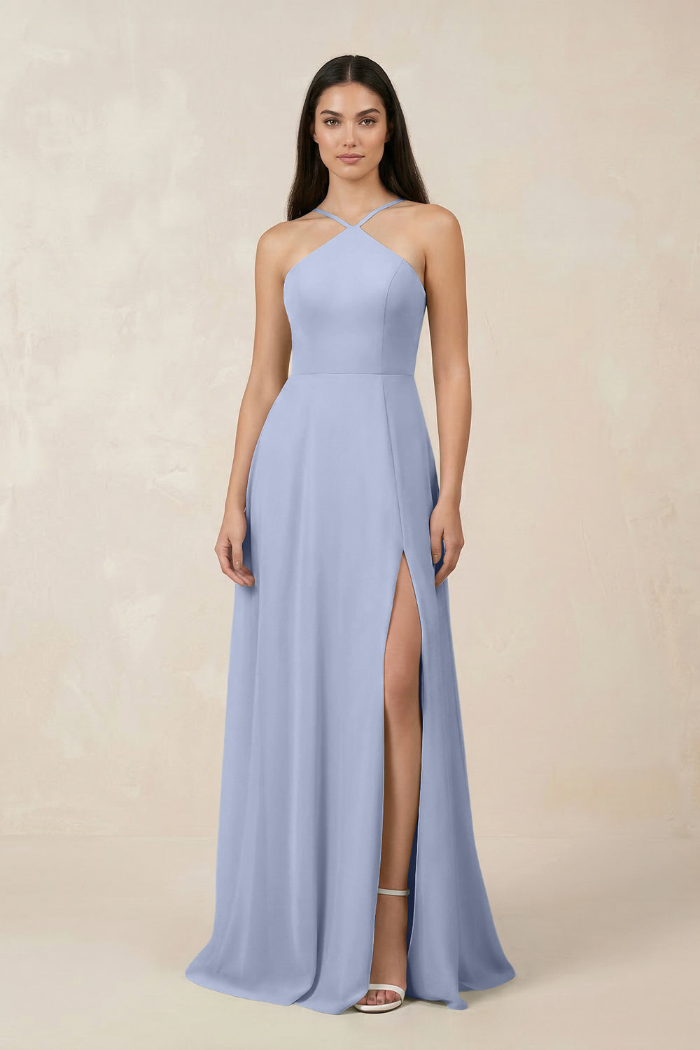 Halter Chiffon A-Line Bridesmaid Dress With Slit in Ice