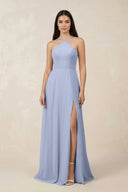 Ice Halter Chiffon A-Line Bridesmaid Dress With Slit | KISSBRIDAL