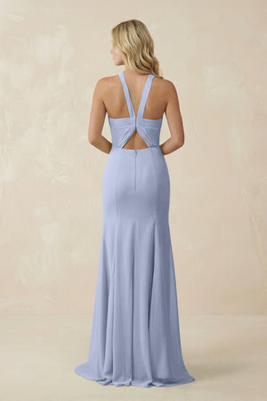 Ice Halter Chiffon Mermaid Ruched Bridesmaid Dress (2) | KISSBRIDAL