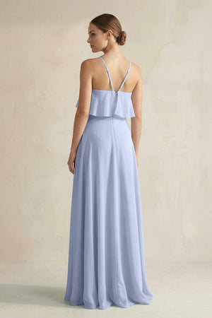 Ice Halter Neck A-Line Chiffon Bridesmaid Dress with Keyhole (2) | KISSBRIDAL