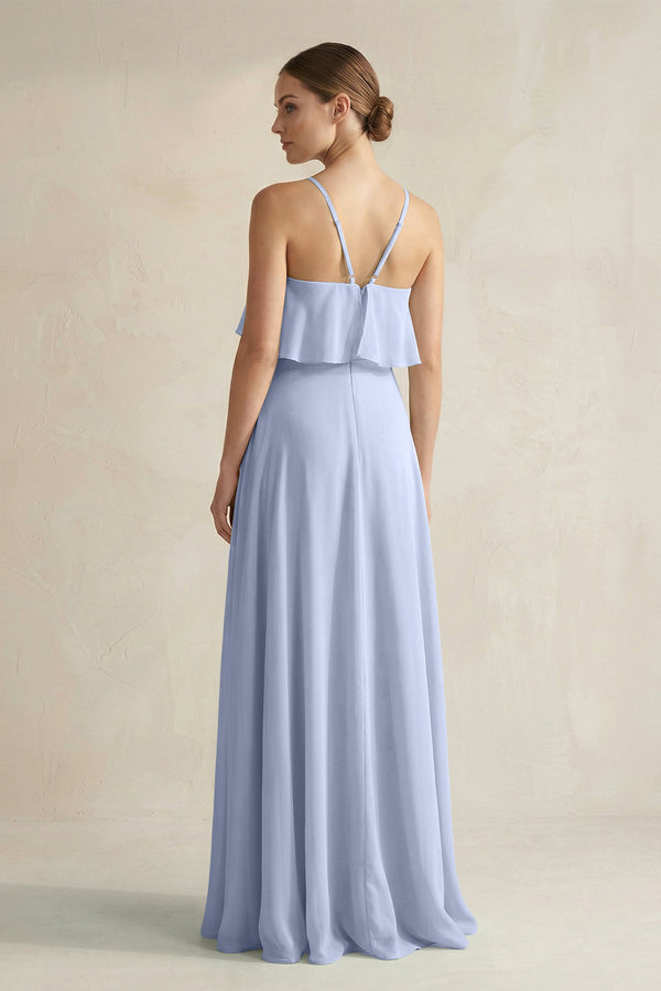 Ice Halter Neck A-Line Chiffon Bridesmaid Dress with Keyhole (2) | KISSBRIDAL