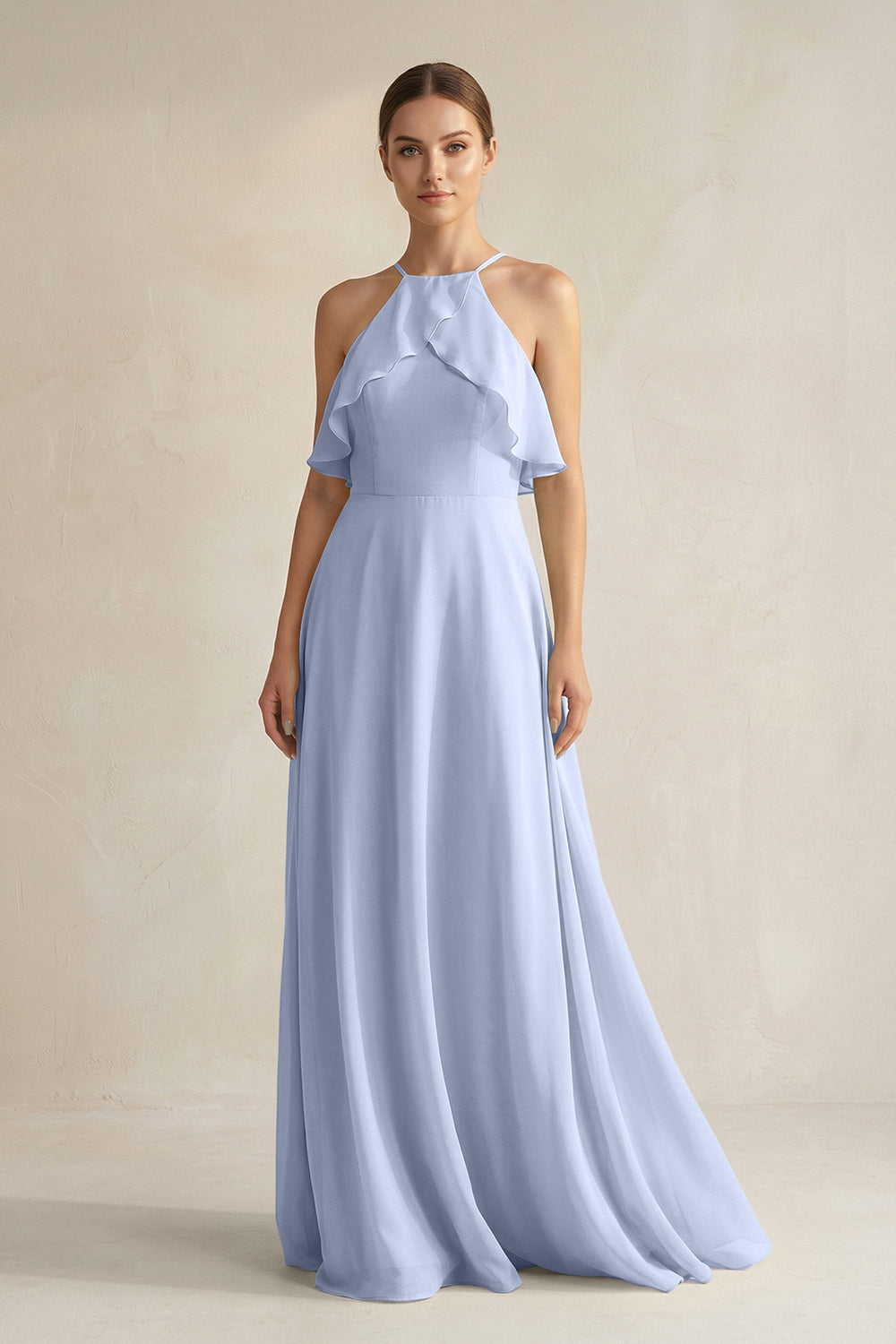 Halter Neck A-Line Chiffon Bridesmaid Dress with Keyhole in Ice