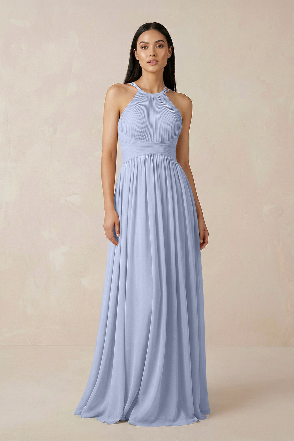 Halter Neck A-Line Chiffon Bridesmaid Dress in Ice