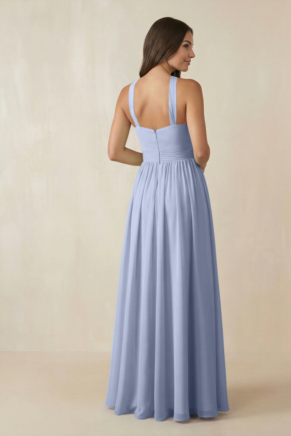 Halter Neck Ruched A-Line Chiffon Bridesmaid Dress in Ice