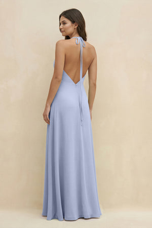 Ice Halter Sheath Long Chiffon Bridesmaid Dress (2) | KISSBRIDAL