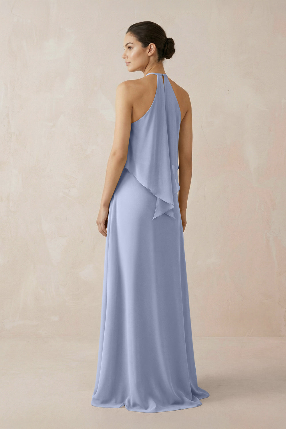 Halter Sheath Ruffled Chiffon Bridesmaid Dress in Ice