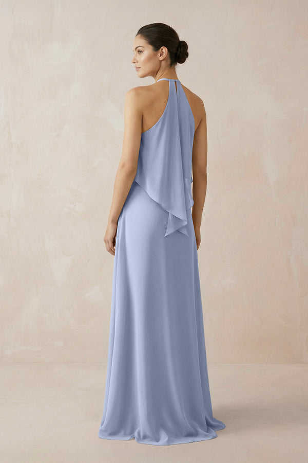 Ice Halter Sheath Ruffled Chiffon Bridesmaid Dress (2) | KISSBRIDAL