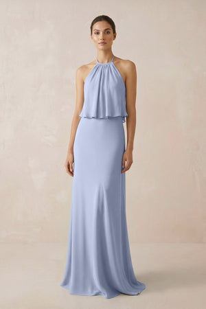 Ice Halter Sheath Ruffled Chiffon Bridesmaid Dress | KISSBRIDAL
