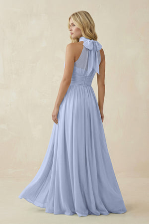 Ice Illusion Halter A-Line Chiffon Bridesmaid Gown (2) | KISSBRIDAL