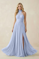 Ice Illusion Halter A-Line Chiffon Bridesmaid Gown | KISSBRIDAL