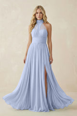 Ice Illusion Halter A-Line Chiffon Bridesmaid Gown | KISSBRIDAL