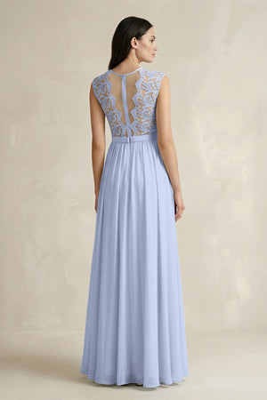Ice Lace Chiffon A-Line Round Neck Bridesmaid Dress (2) | KISSBRIDAL