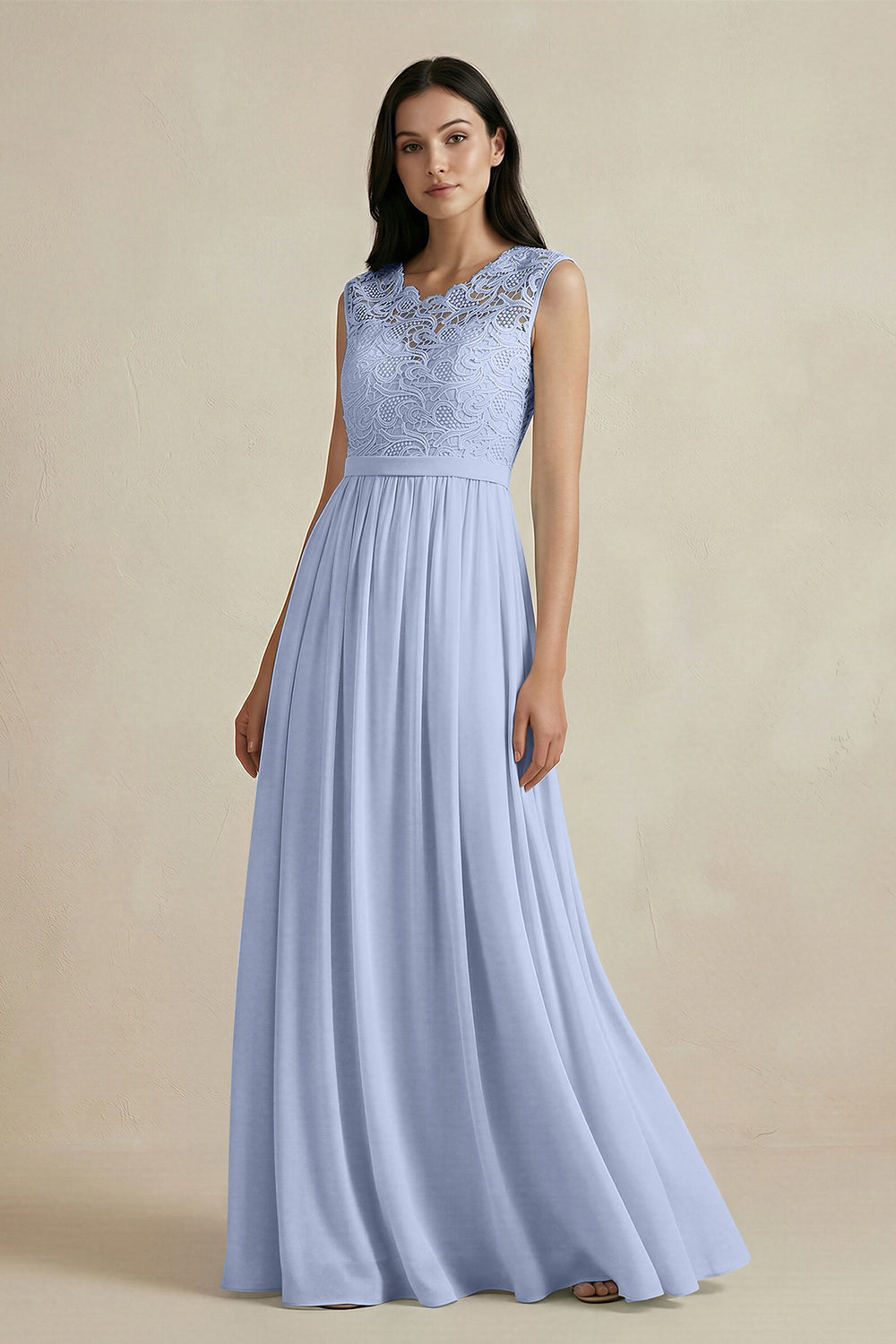Lace Chiffon A-Line Round Neck Bridesmaid Dress in Ice