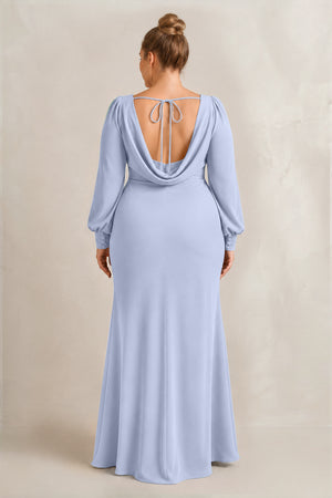 Ice Long Sleeve V-Neck Sheath Chiffon Bridesmaid Dress (2) [sizeplus] | KISSBRIDAL