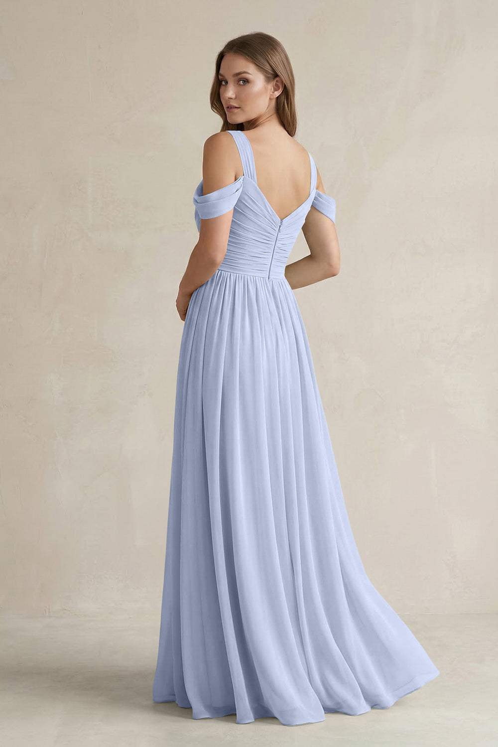 Off-the-Shoulder A-Line Chiffon Bridesmaid Dress With Slit in Ice