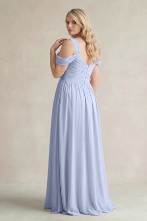 Ice Off-the-Shoulder A-Line Chiffon Bridesmaid Dress With Slit (2) | KISSBRIDAL