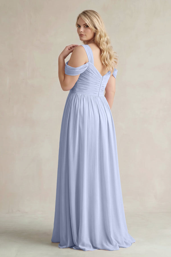 Ice Off-the-Shoulder A-Line Chiffon Bridesmaid Dress With Slit (2) | KISSBRIDAL
