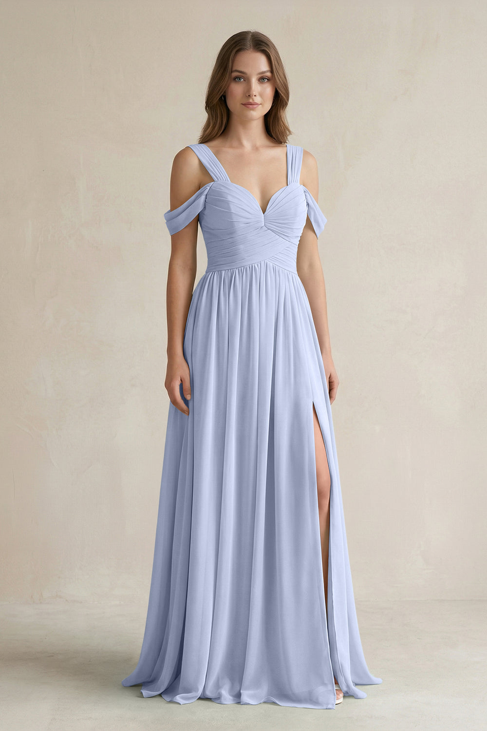 Off-the-Shoulder A-Line Chiffon Bridesmaid Dress With Slit in Ice