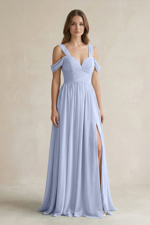 Ice Off-the-Shoulder A-Line Chiffon Bridesmaid Dress With Slit | KISSBRIDAL