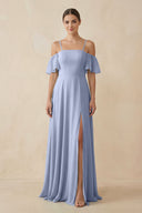 Ice Off-the-Shoulder A-Line Chiffon Bridesmaid Dress | KISSBRIDAL