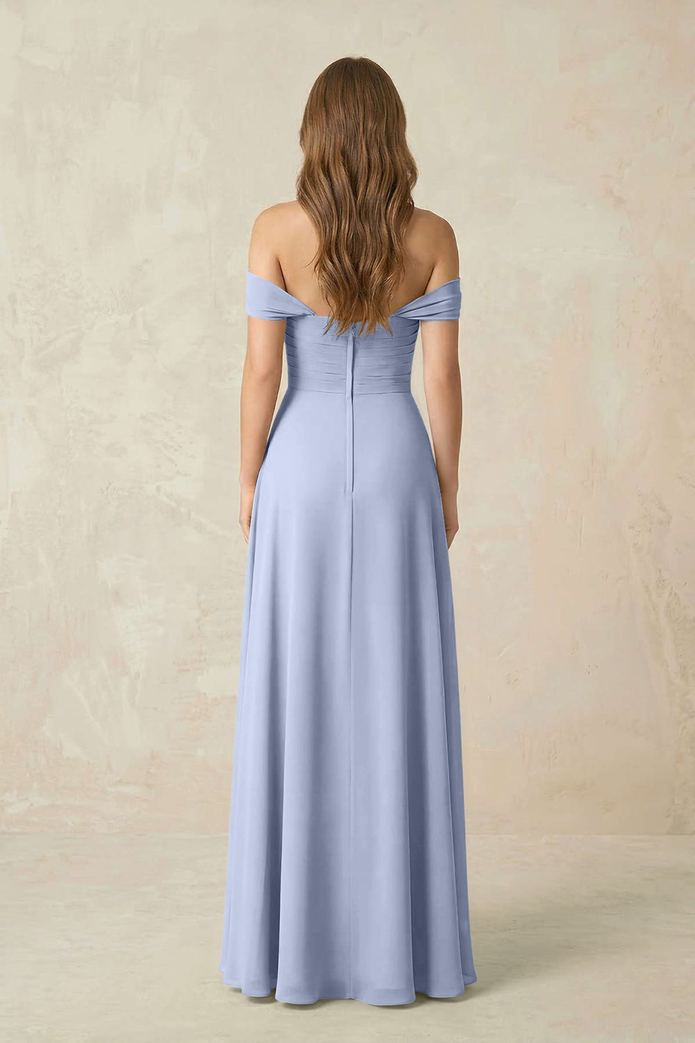 Off-the-Shoulder A-Line Chiffon Pleated Bridesmaid Dress in Ice