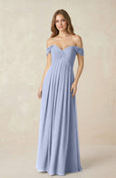 Ice Off-the-Shoulder A-Line Chiffon Pleated Bridesmaid Dress | KISSBRIDAL