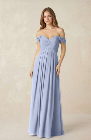Ice Off-the-Shoulder A-Line Chiffon Pleated Bridesmaid Dress | KISSBRIDAL