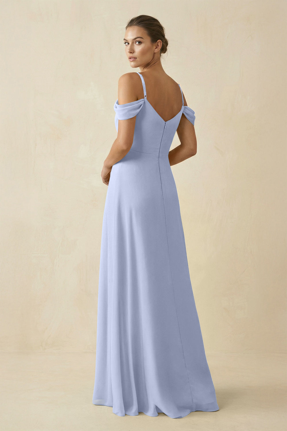 Off-the-Shoulder A-Line Pleated Chiffon Bridesmaid Gown in Ice