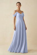 Ice Off-the-Shoulder A-Line Pleated Chiffon Bridesmaid Gown | KISSBRIDAL