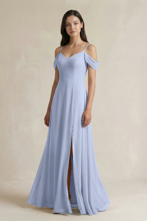 Ice Off-the-Shoulder Chiffon A-Line Bridesmaid Dress | KISSBRIDAL