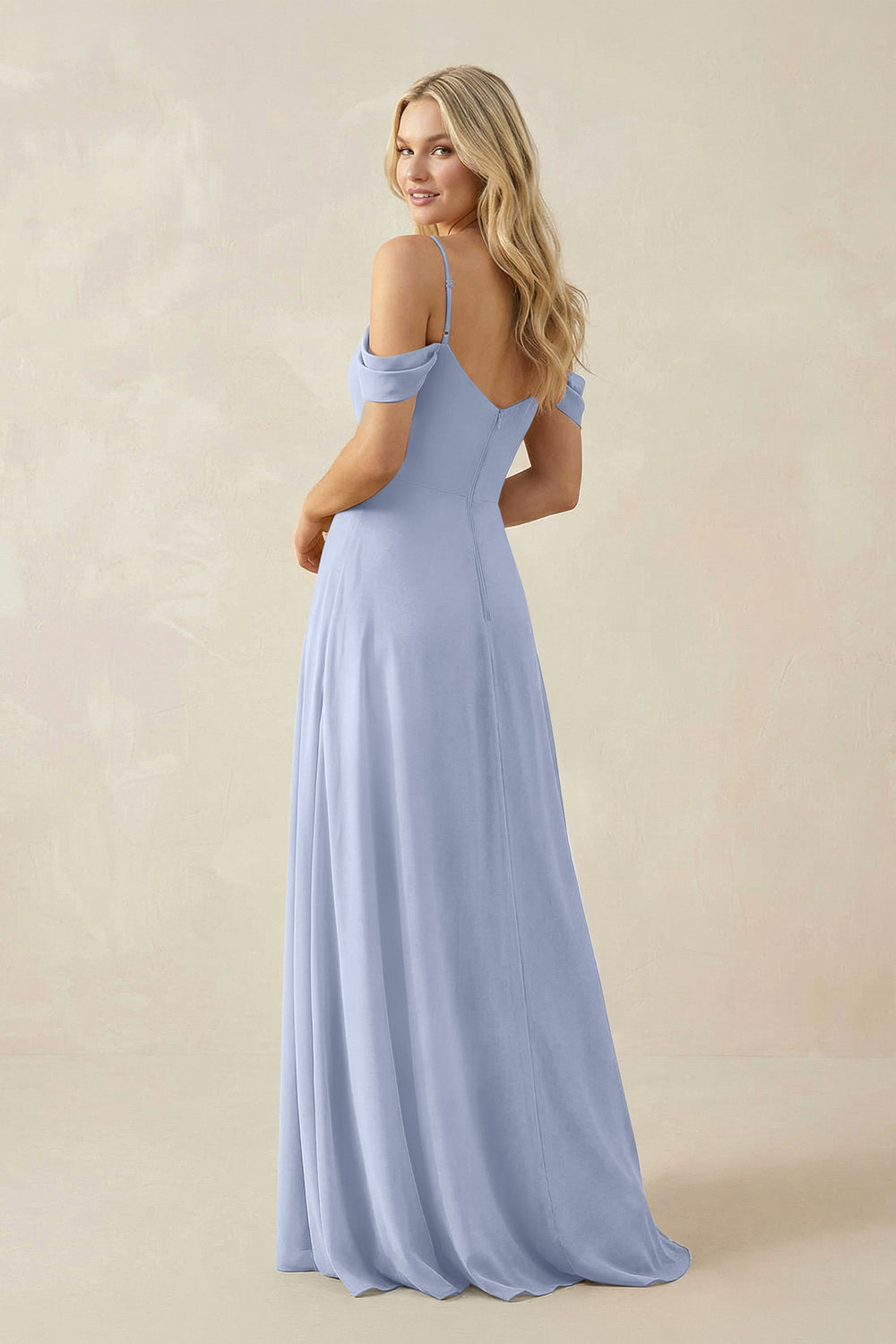 Off-the-Shoulder Chiffon A-Line Maxi Bridesmaid Dress in Ice