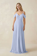 Ice Off-the-Shoulder Chiffon A-Line Maxi Bridesmaid Dress | KISSBRIDAL