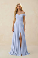 Ice Off-the-Shoulder Pleated A-Line Chiffon Bridesmaid Dress | KISSBRIDAL