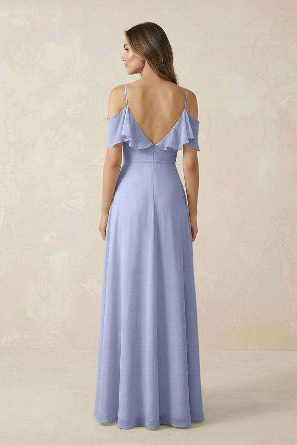 Ice Off-the-Shoulder Ruffled A-Line Chiffon Bridesmaid Dress (2) | KISSBRIDAL