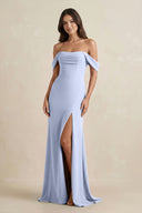 Ice Off-the-Shoulder Sheath Bridesmaid Dress with Slit | KISSBRIDAL