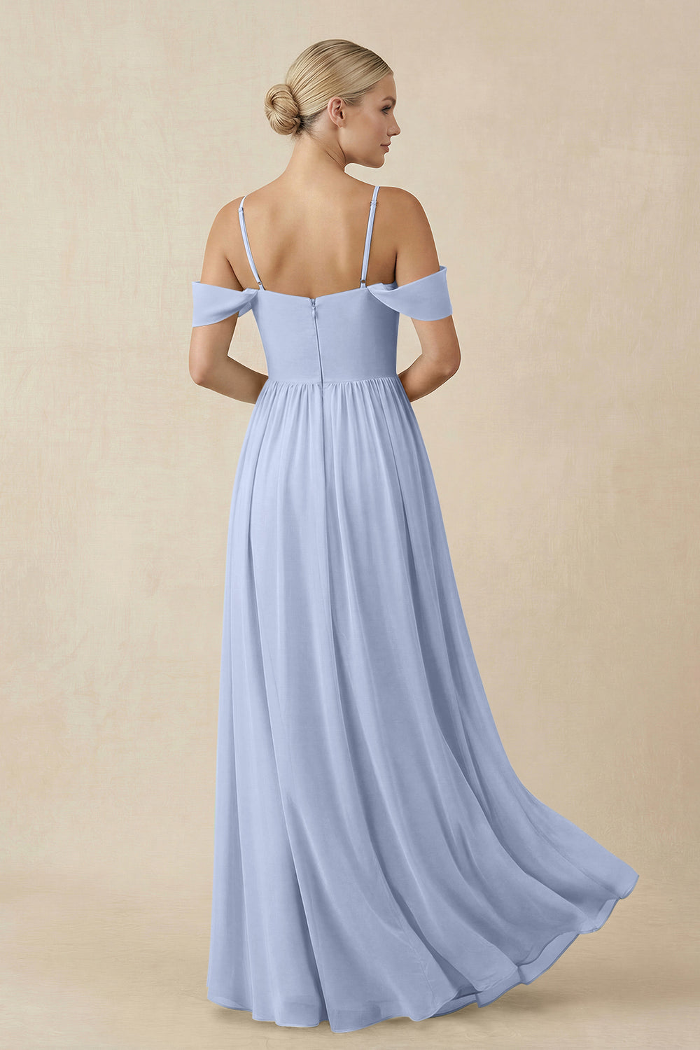 Off-the-Shoulder Sweetheart A-Line Chiffon Bridesmaid Dress in Ice