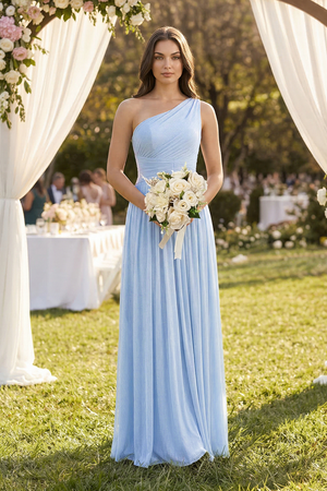 Ice One-Shoulder A-Line Pleated Sequins Bridesmaid Dress (4) | KISSBRIDAL