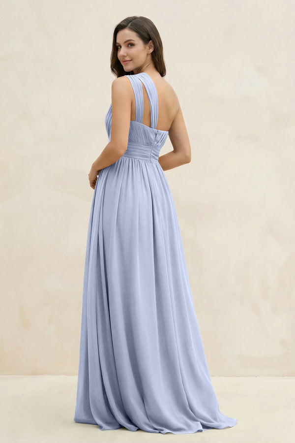 Ice One-Shoulder Pleated A-Line Chiffon Bridesmaid Dress (2) | KISSBRIDAL