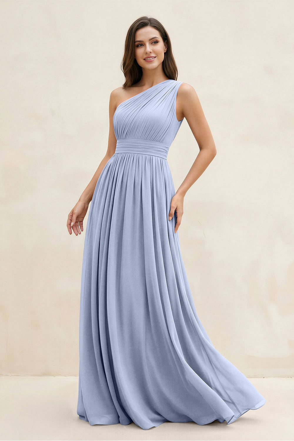 One-Shoulder Pleated A-Line Chiffon Bridesmaid Dress in Ice