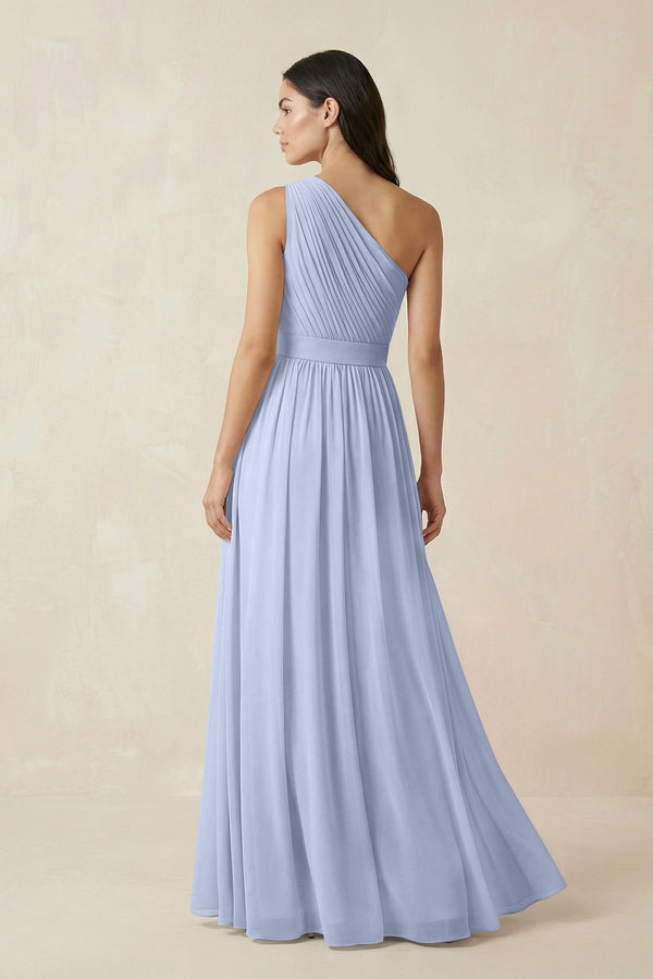 Ice One-Shoulder Pleated Chiffon Bridesmaid Gown (2) | KISSBRIDAL