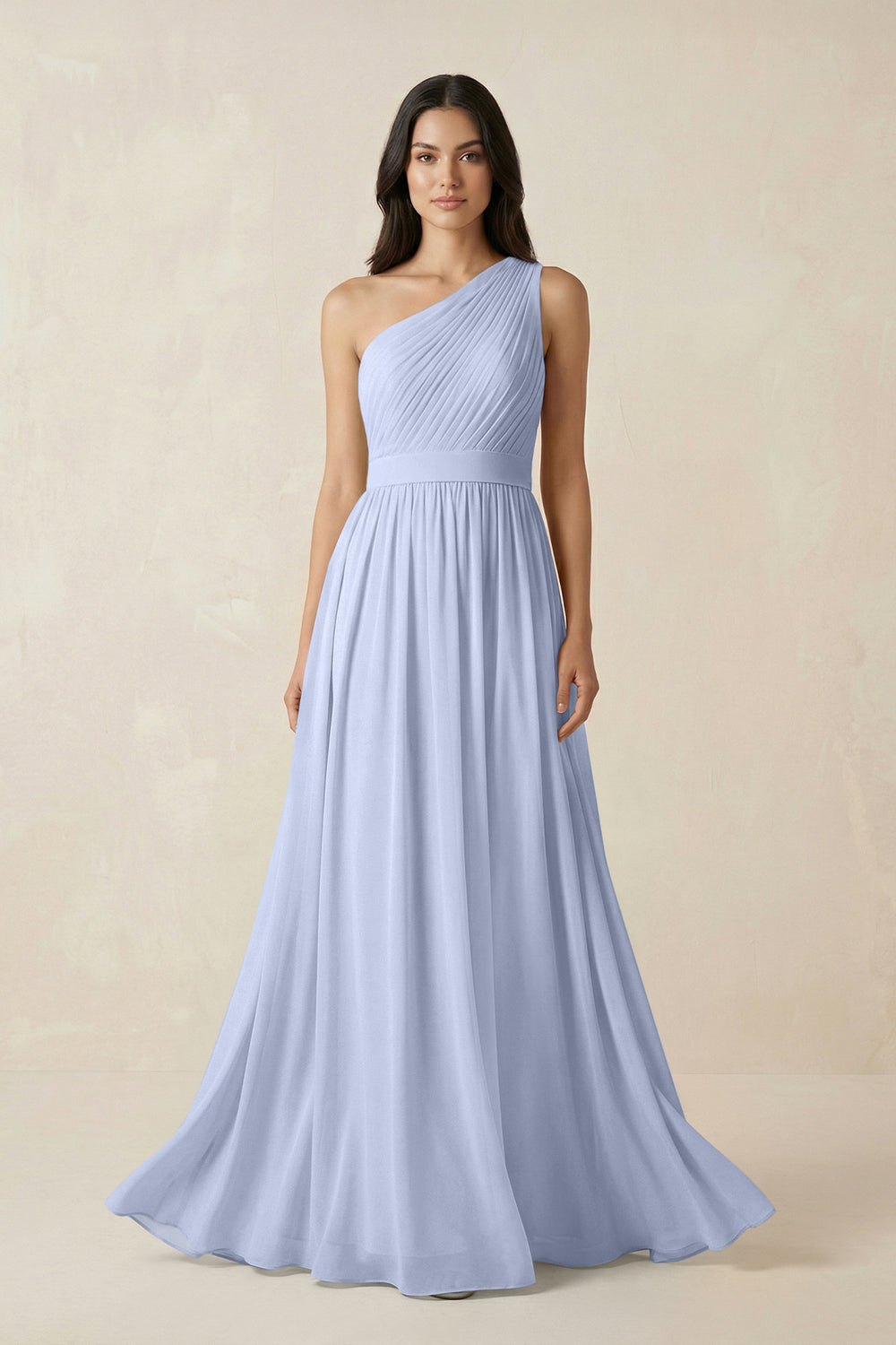 One-Shoulder Pleated Chiffon Bridesmaid Gown in Ice